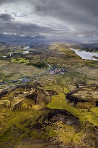 Превью обои кратеры, фьорды, пейзаж, вид сверху, исландия