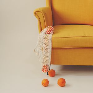 Превью обои кресло, апельсины, фрукты, интерьер