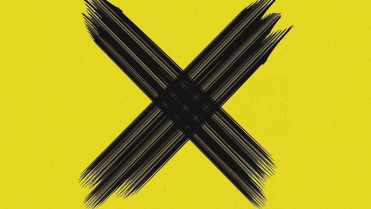 Обои крестик, символ, мазки, пересечение, черный, желтый, минимализм