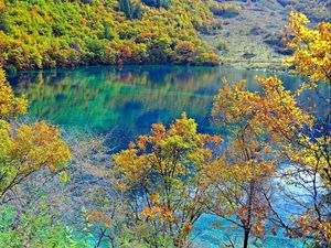 Превью обои кристаллическое бирюзовое озеро, национальный парк цзючжайгоу, китай