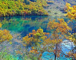 Превью обои кристаллическое бирюзовое озеро, национальный парк цзючжайгоу, китай