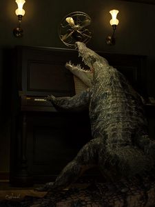 Превью обои крокодил, пасть, пианино, арт