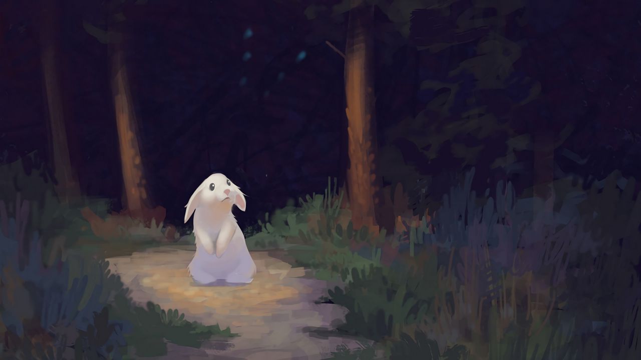 Обои кролик, лес, темный, милый