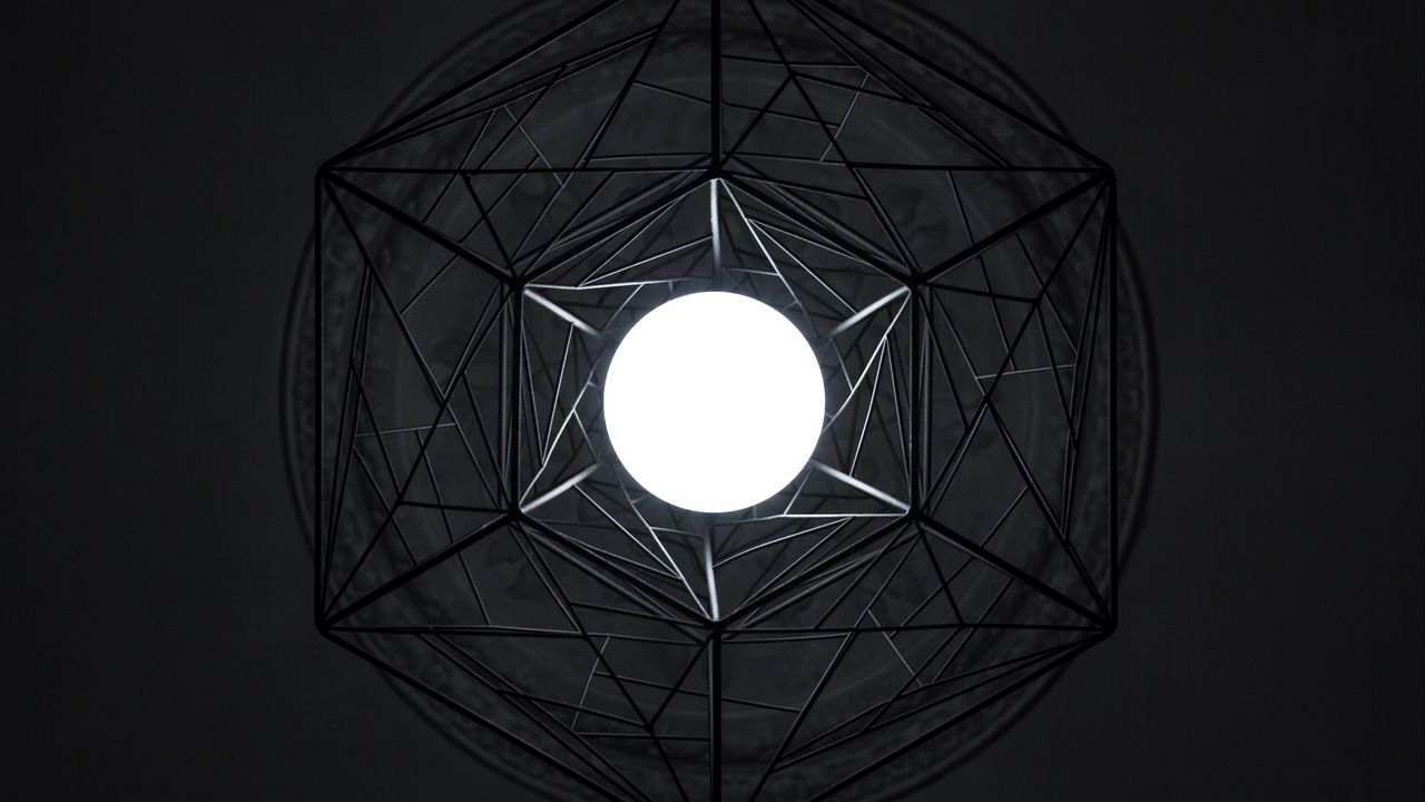 Обои круг, свечение, шестиугольник, геометрия, темный
