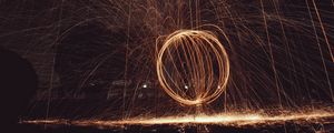 Превью обои круг, свет, искры, фризлайт, длинная выдержка, абстракция