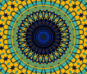 Превью обои круги, фрактал, мандала, синий, желтый, абстракция