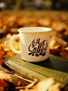 Превью обои кружка, книга, кофе, надпись