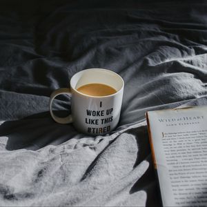 Превью обои кружка, кофе, книга, утро