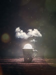 Превью обои кружка, луна, облако, дождь, блики, фотошоп
