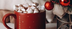 Превью обои кружка, зефир, елка, рождество, новый год