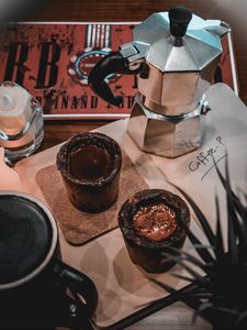 Превью обои кружки, чайник, кофе, напиток
