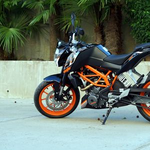 Превью обои ktm, мотоцикл, байк, черный, оранжевый, мото