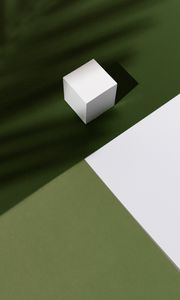 Превью обои куб, фигура, тень, минимализм, зеленый