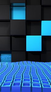 Превью обои куб, квадраты, пространство, синий, черный