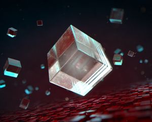 Превью обои куб, левитация, стеклянный, грани