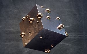 Превью обои куб, шары, металлический, текстура, 3d