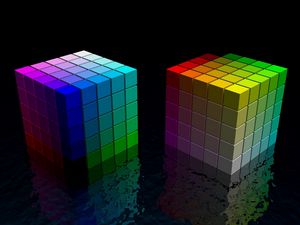 Превью обои кубик, куб, разноцветный, яркий, черный, пространство