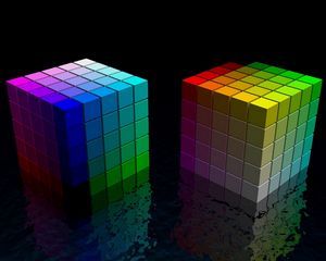 Превью обои кубик, куб, разноцветный, яркий, черный, пространство