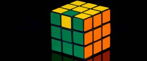 Превью обои кубик рубика, куб, отражение, черный, разноцветный