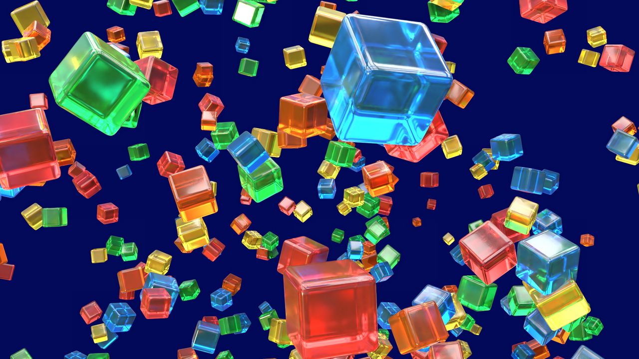 Обои кубы, фигуры, прозрачный, разноцветный, 3d