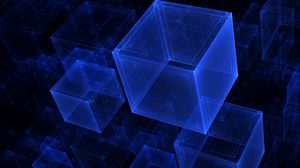 Превью обои кубы, голограмма, абстракция, синий