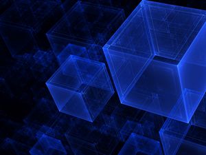 Превью обои кубы, голограмма, абстракция, синий