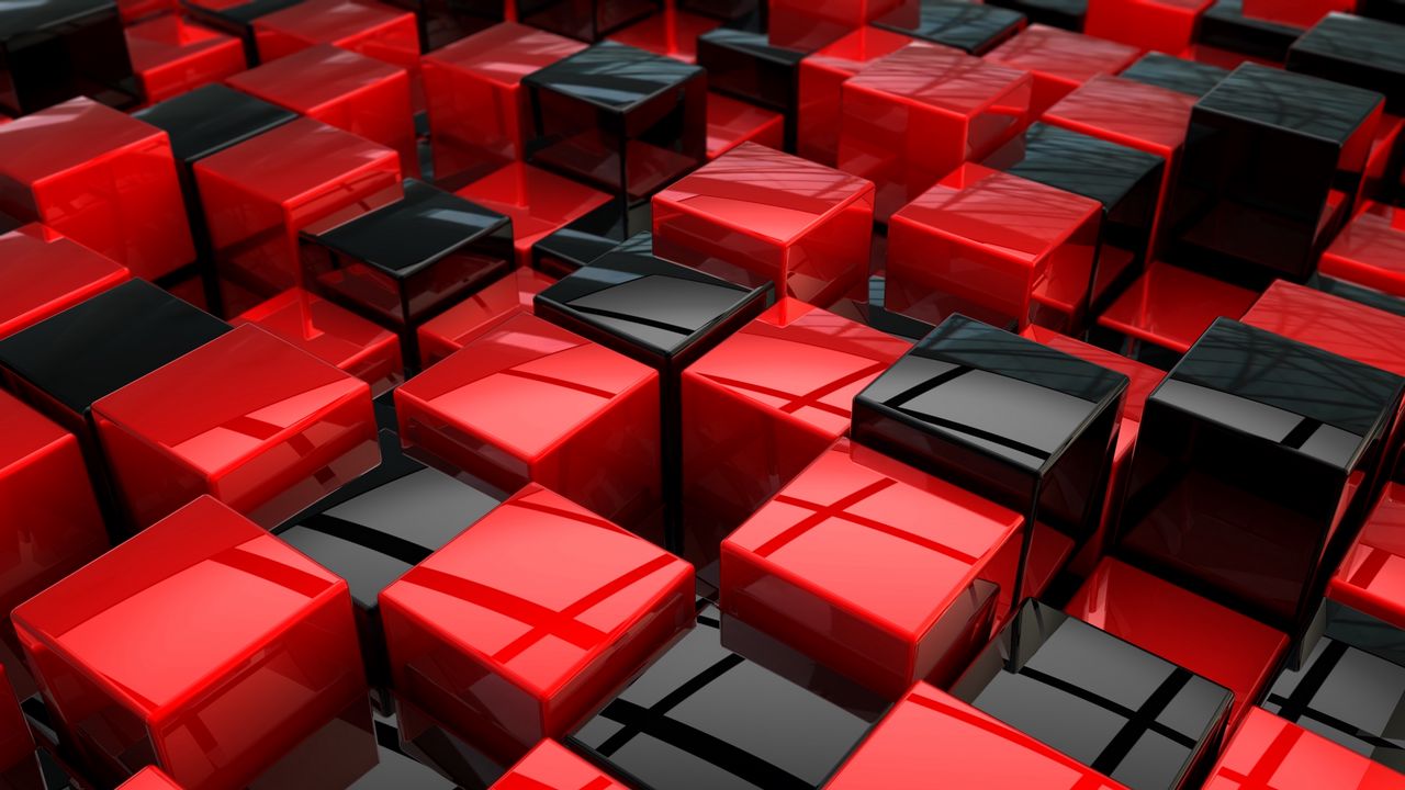 Обои кубы, красный, черный, пространство