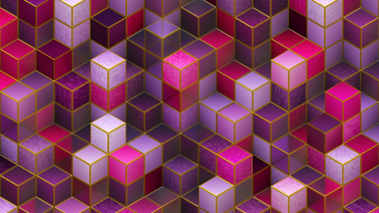 Обои кубы, разноцветный, розовый, фиолетовый, формы