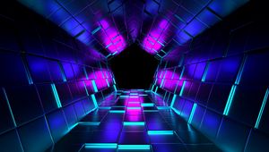Превью обои кубы, рендеринг, туннель, пурпурный