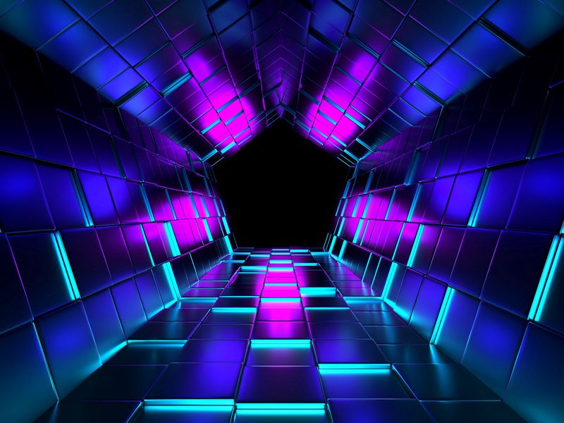 800x600 Обои кубы, рендеринг, туннель, пурпурный