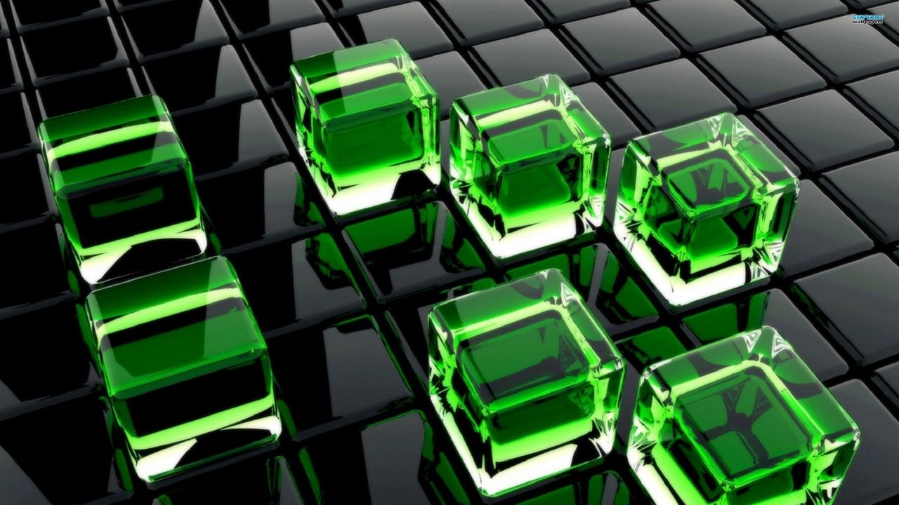 Обои кубы, стекло, поверхность, зеленый