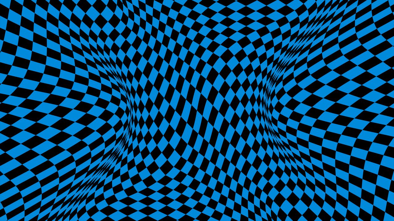 Обои квадраты, фигуры, искажение, оптическая иллюзия, синий, абстракция