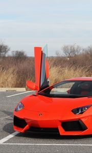 Превью обои lamborghini aventador, lamborghini, автомобиль, спорткар, красный