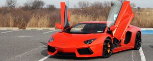 Превью обои lamborghini aventador, lamborghini, автомобиль, спорткар, красный