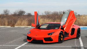 Превью обои lamborghini aventador, lamborghini, автомобиль, спорткар, красный