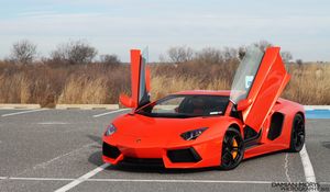 Превью обои lamborghini aventador, lamborghini, автомобиль, спорткар, красный