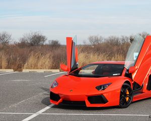 Превью обои lamborghini aventador, lamborghini, автомобиль, спорткар, красный