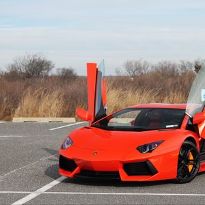 Превью обои lamborghini aventador, lamborghini, автомобиль, спорткар, красный