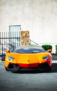 Превью обои lamborghini aventador, lamborghini, автомобиль, спорткар, оранжевый