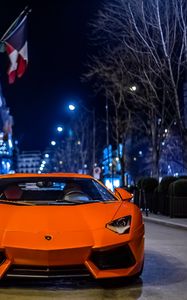 Превью обои lamborghini aventador, lamborghini, автомобиль, оранжевый, вид спереди