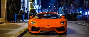 Превью обои lamborghini aventador, lamborghini, автомобиль, оранжевый, вид спереди