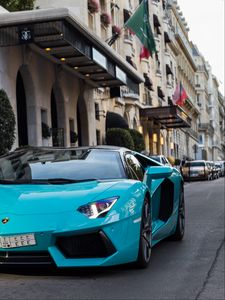 Превью обои lamborghini aventador, lamborghini, автомобиль, спорткар, синий