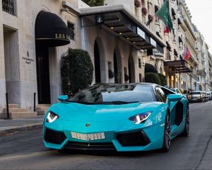 Превью обои lamborghini aventador, lamborghini, автомобиль, спорткар, синий