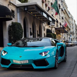 Превью обои lamborghini aventador, lamborghini, автомобиль, спорткар, синий