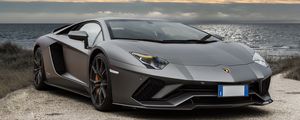 Превью обои lamborghini aventador, lamborghini, автомобиль, серебристый