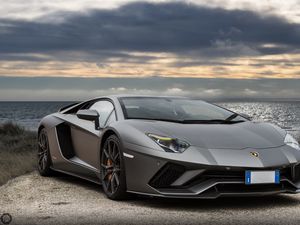 Превью обои lamborghini aventador, lamborghini, автомобиль, серебристый