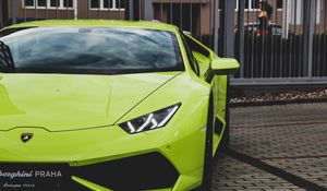 Превью обои lamborghini aventador, lamborghini, спорткар, зеленый, фара