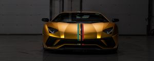 Превью обои lamborghini aventador, lamborghini, спорткар, вид спереди, золотой