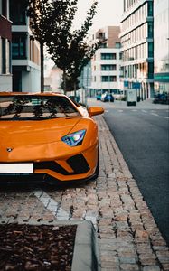 Превью обои lamborghini aventador, lamborghini, спорткар, машина, оранжевый, вид спереди