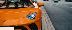 Превью обои lamborghini aventador, lamborghini, спорткар, машина, оранжевый, вид спереди